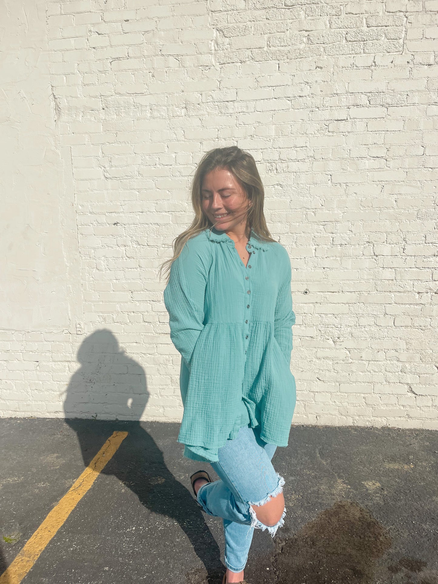 Catching Up Top - Dusty Teal