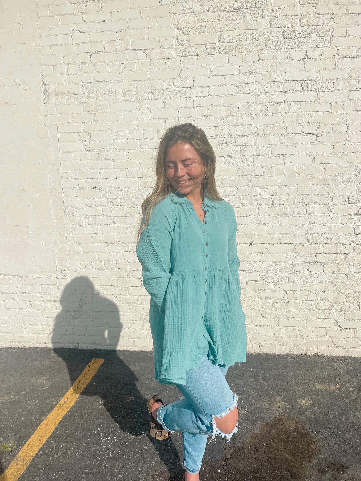 Catching Up Top - Dusty Teal