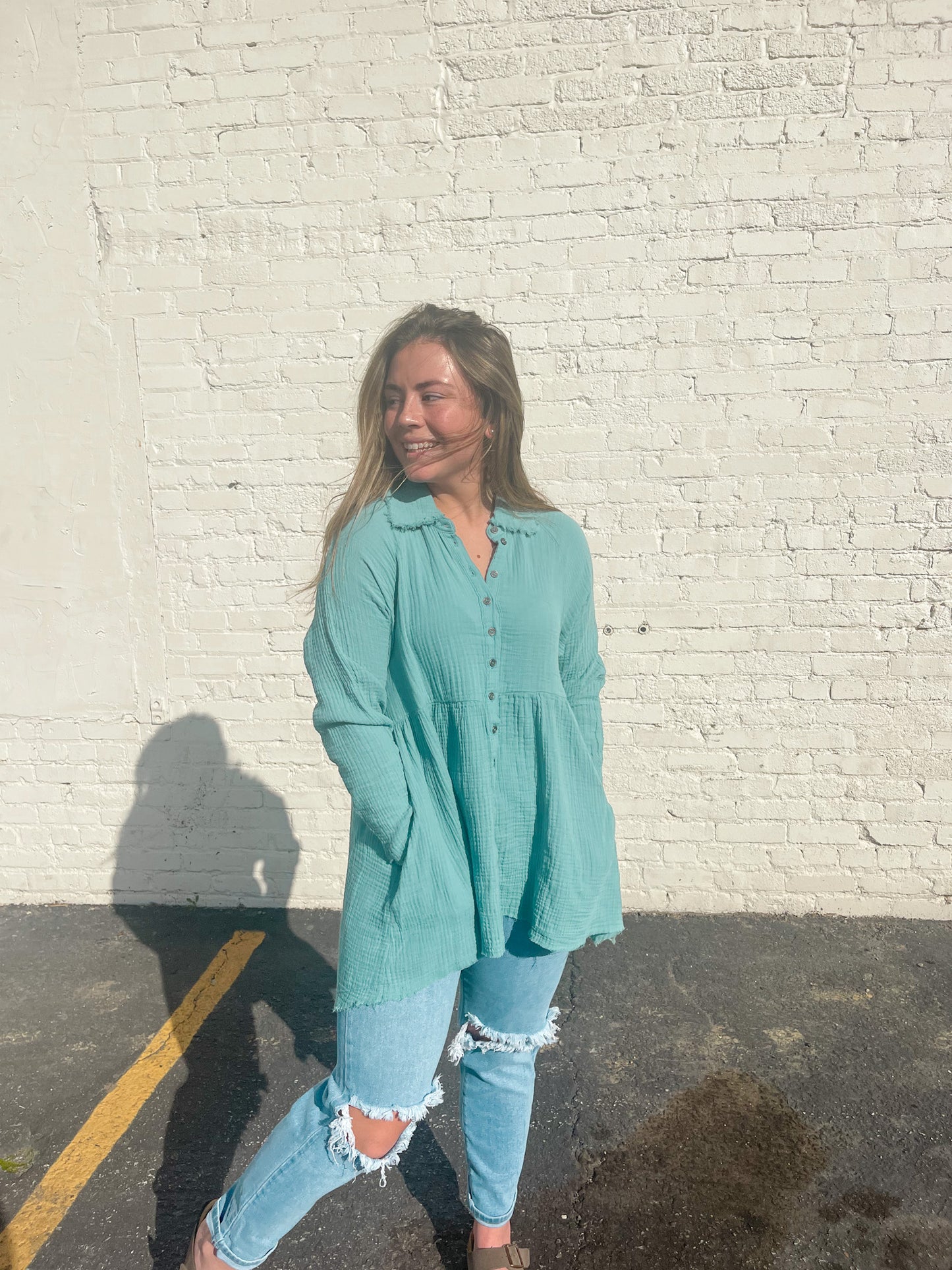 Catching Up Top - Dusty Teal