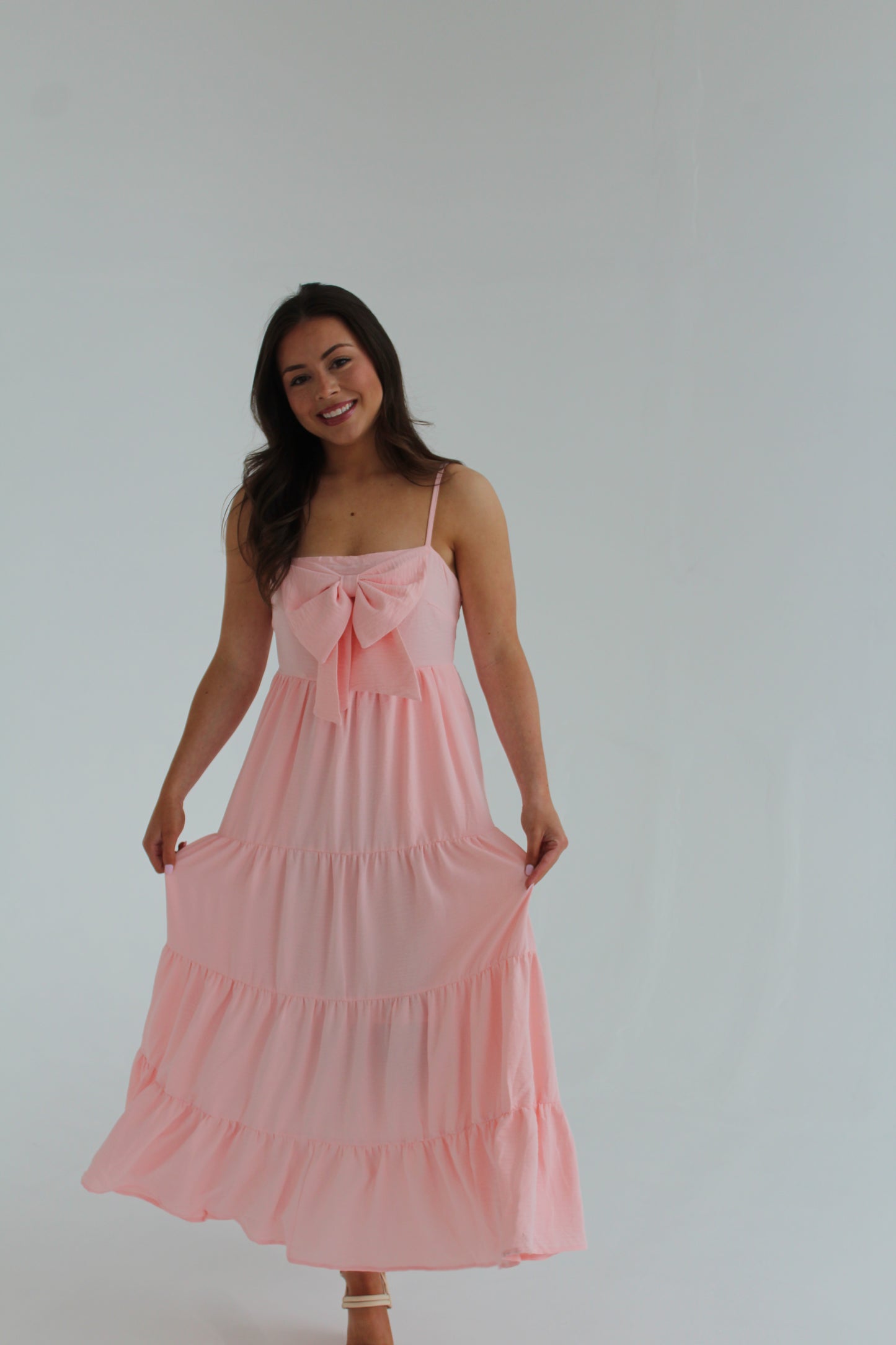 Paige Tiered Front Bow Accent Midi Dress