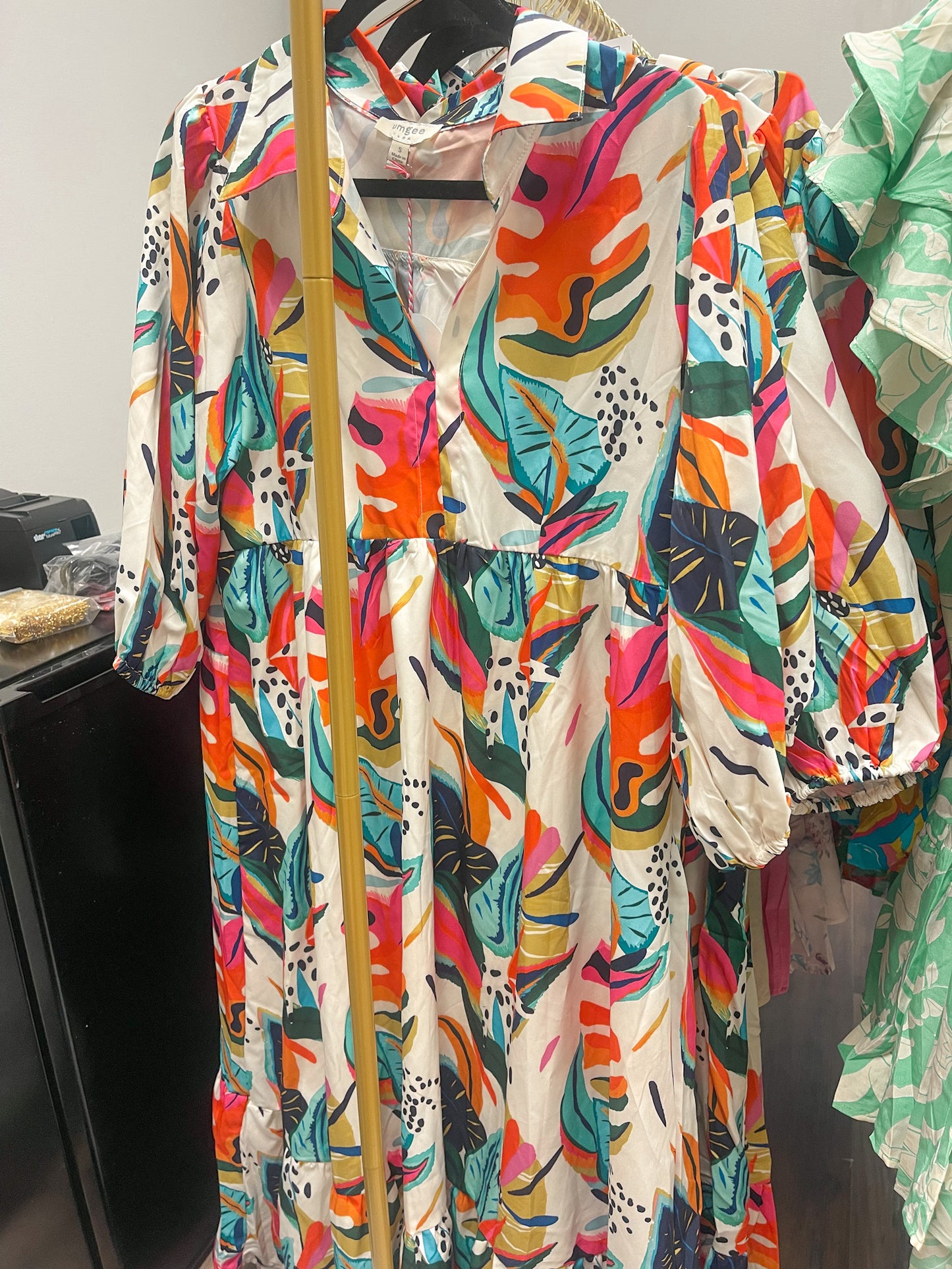 Tropical Print Midi Dress