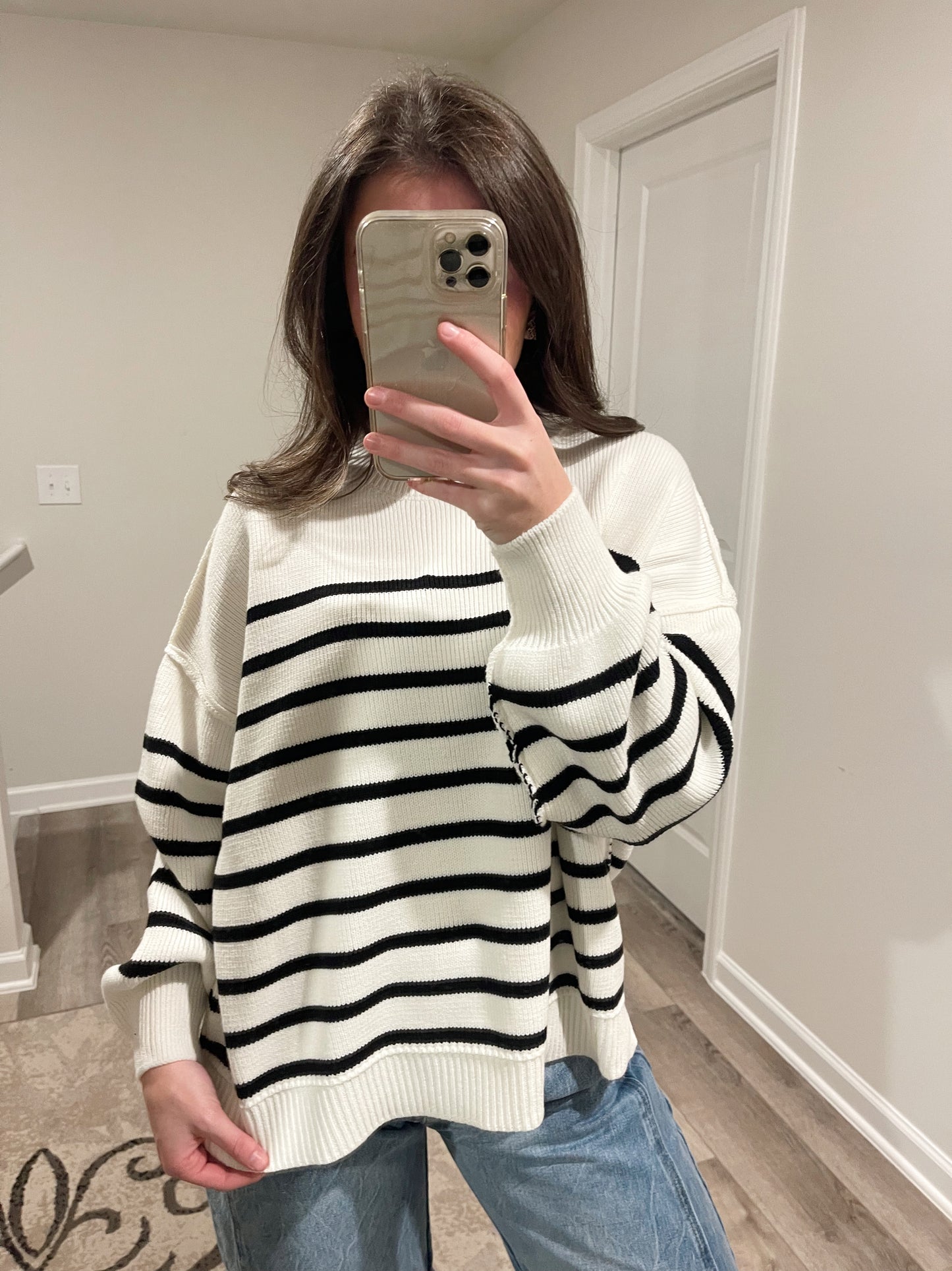 Exposed Seam Striped Oversized Sweater