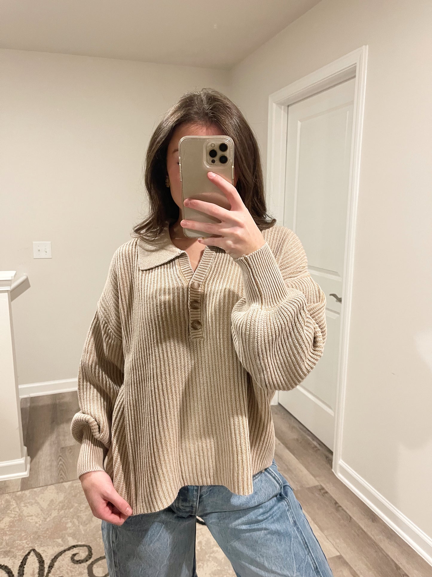 Washed Collared Henley Shirts Sweater Ash Mocha