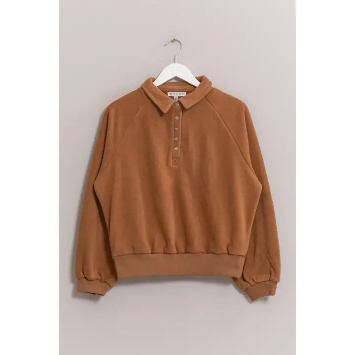 Fleece Half-Placket Top Camel
