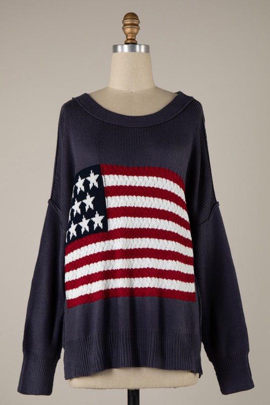 All American Girl Sweater- Blue Grey