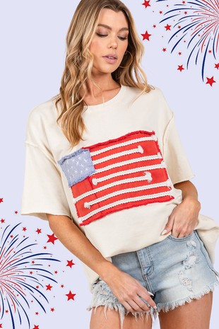 AMERICAN FLAG PATCH SHORT SLEEVE TOP