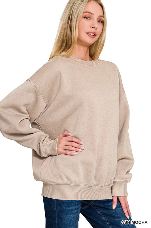 FLEECE ACID ENZYME WASHED ROUND NECK SWEATSHIRTS