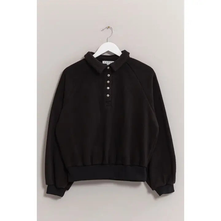 Fleece Half-Placket Top Black