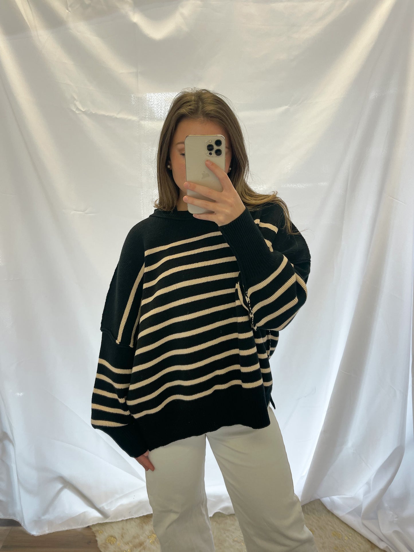 Steph Striped Sweater in Black