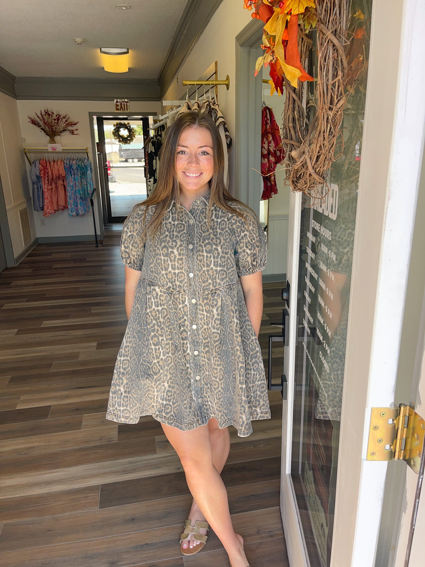 Leopard Print Denim Dress