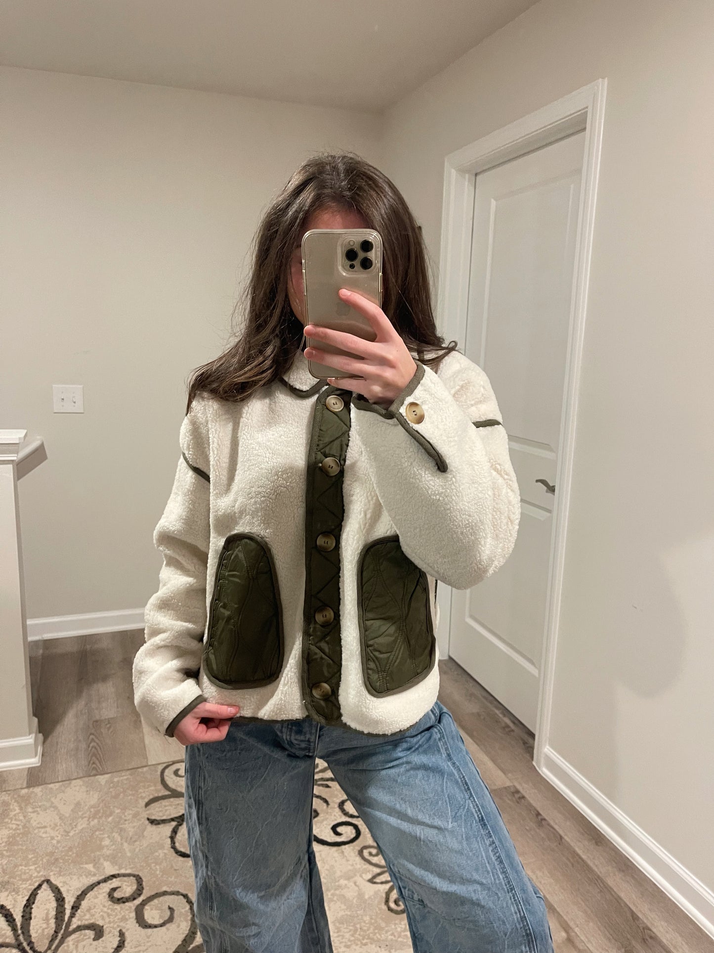 Faux Shearling Button Down Collared Jacket