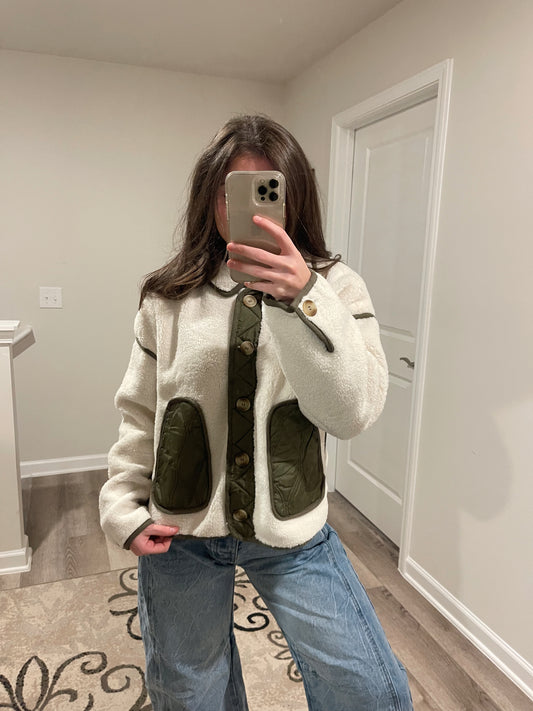 Faux Shearling Button Down Collared Jacket