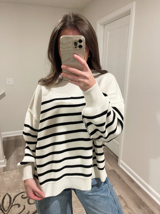 Exposed Seam Striped Oversized Sweater