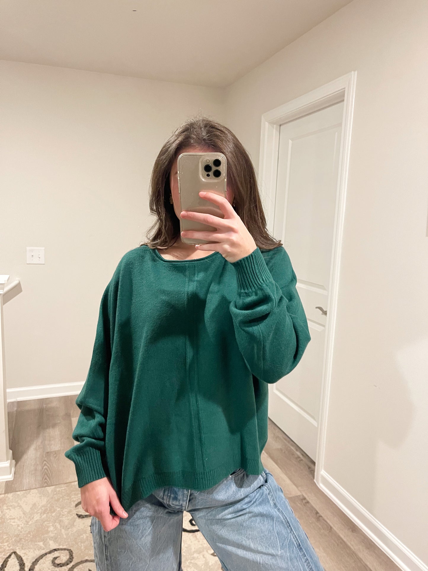 Viscose Front Seam Round-neck Sweater Hunter Green