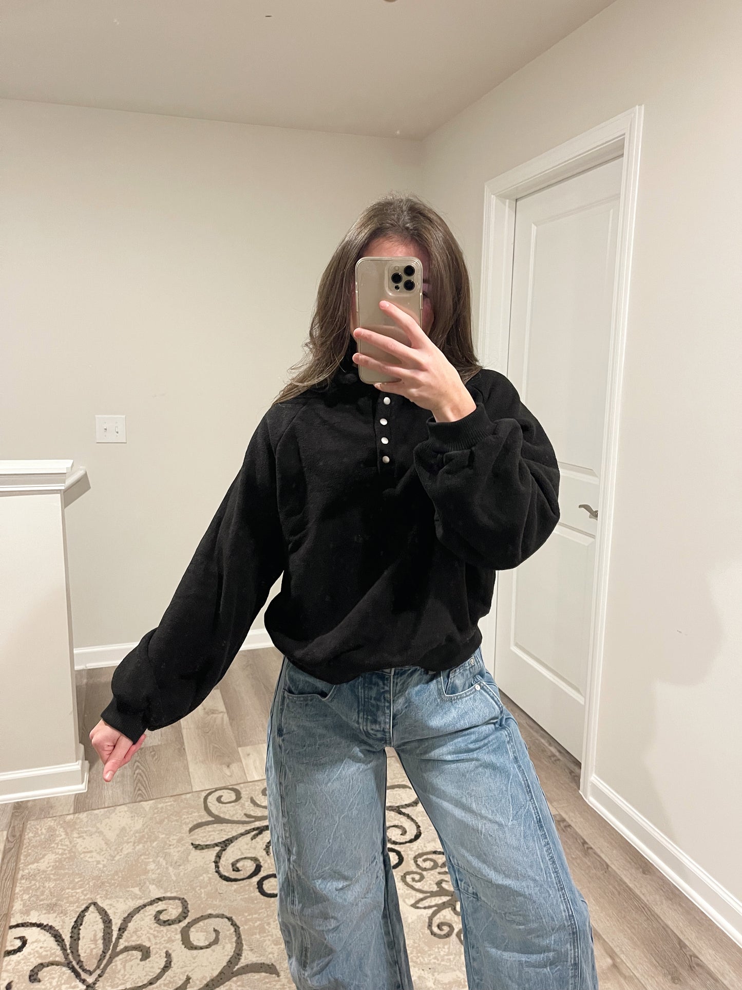 Fleece Half-Placket Top Black