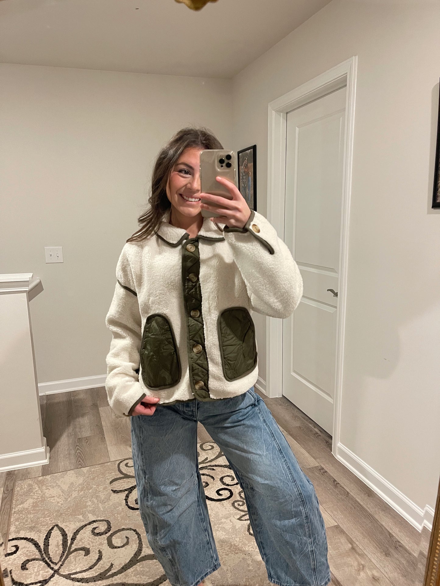 Faux Shearling Button Down Collared Jacket