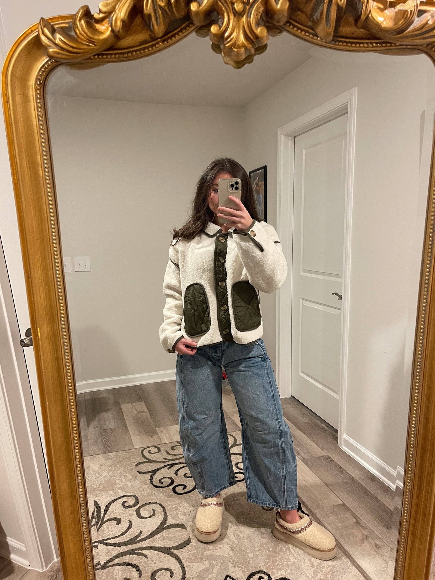 Faux Shearling Button Down Collared Jacket