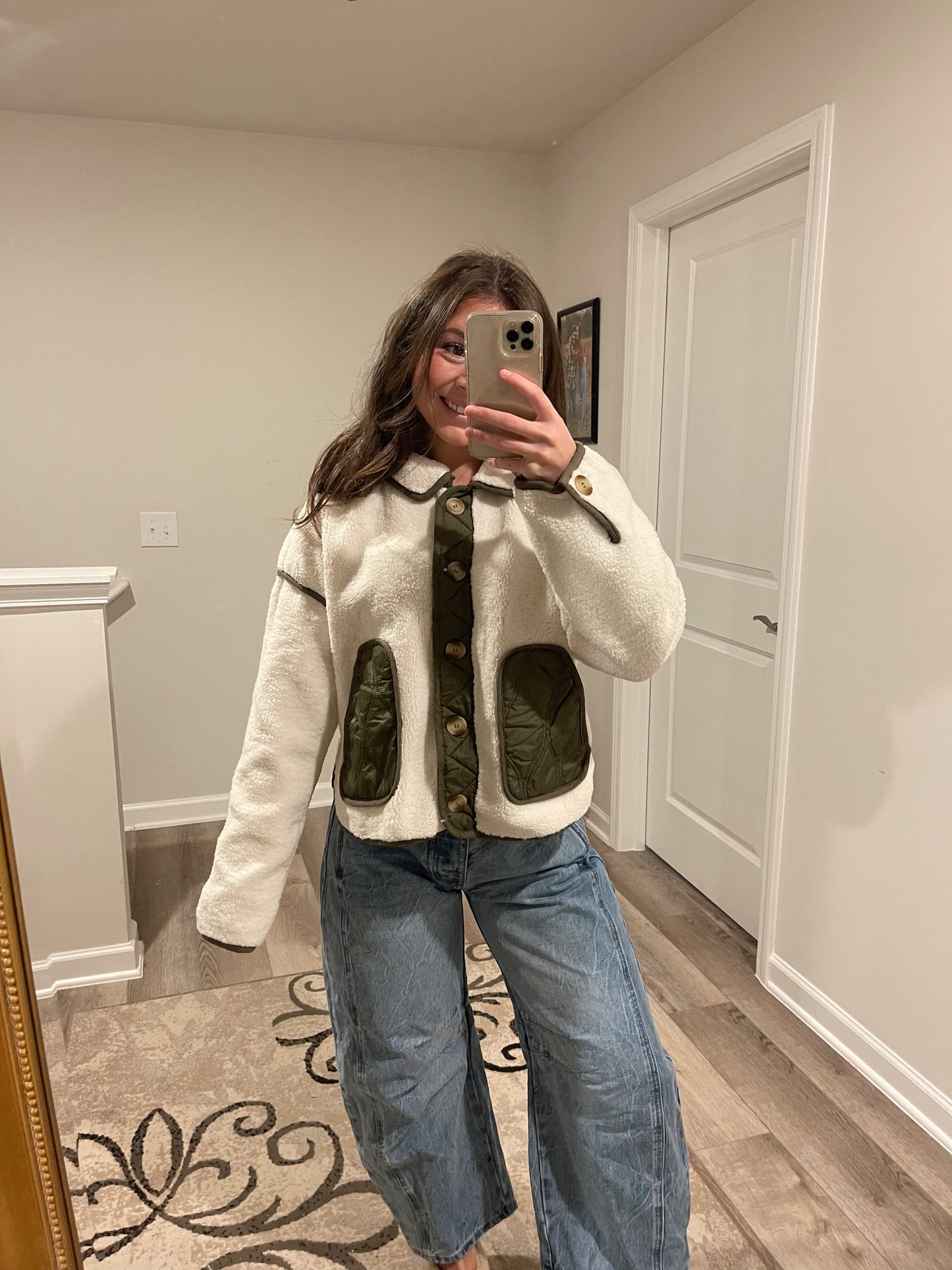 Faux Shearling Button Down Collared Jacket