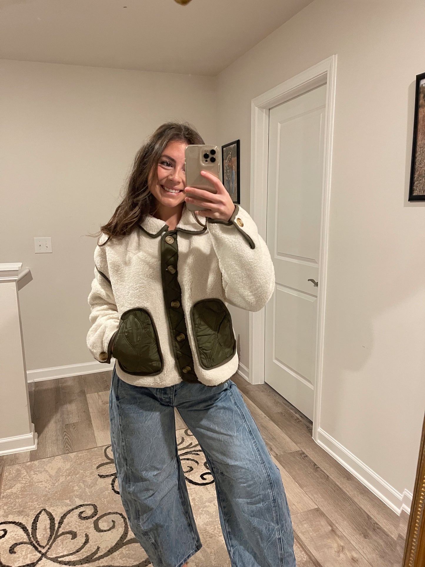 Faux Shearling Button Down Collared Jacket