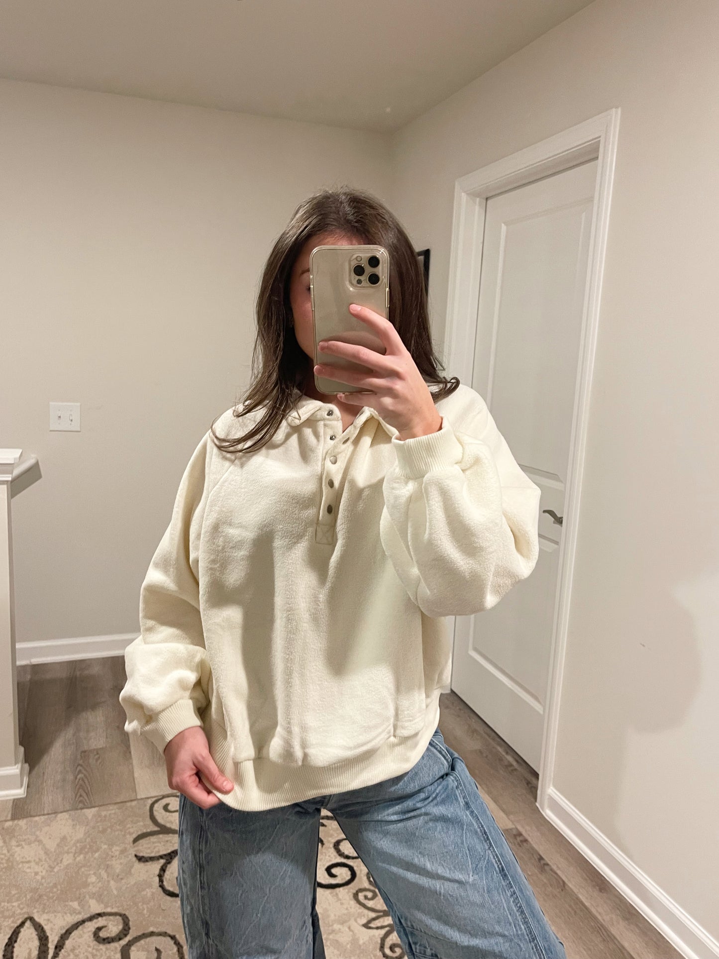 Fleece Half-Placket Top Cream