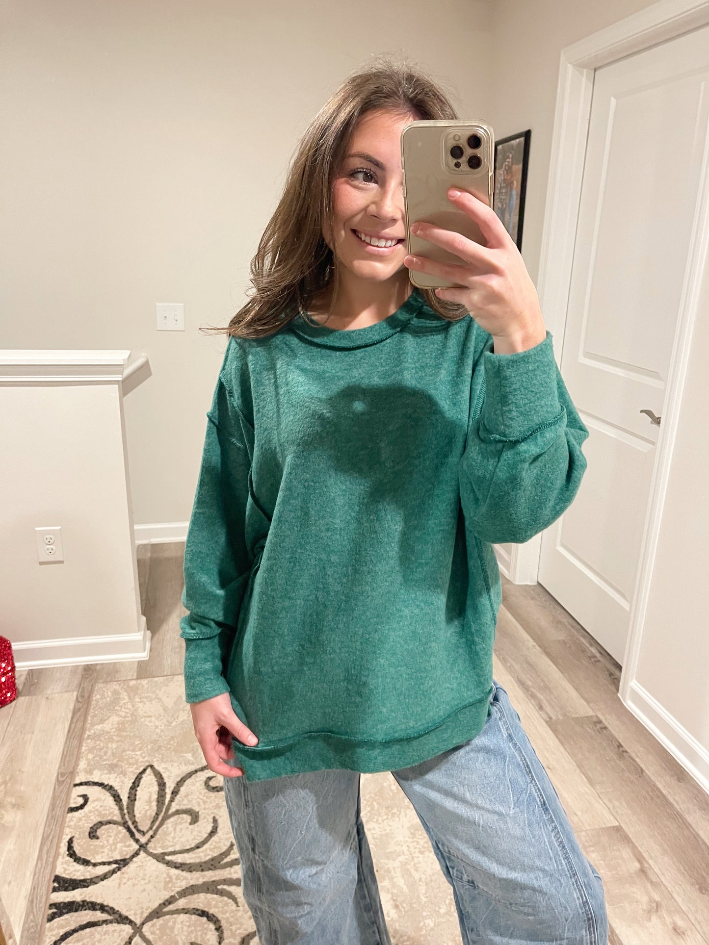 Brushed Melange Hacci Oversized Sweater Hunter Green