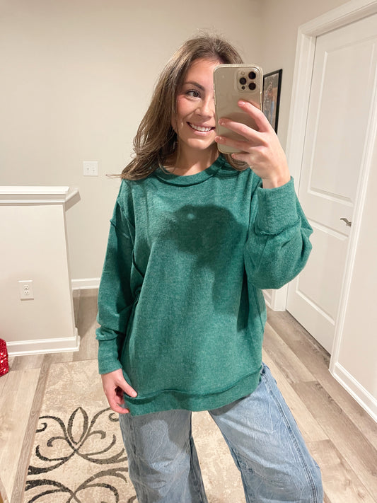 Brushed Melange Hacci Oversized Sweater Hunter Green